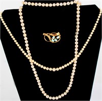 Jewelry Beaded Pearl Necklaces & Opal Brooch