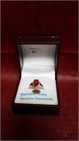 10K WHITE GOLD GENUINE RUBY & DIAMOND RING