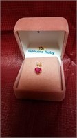 10K YELLOW GOLD GENUINE RUBY & WHITE TOPEZ PENDANT