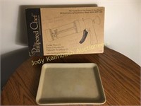 Pampered Chef cookie press & classic stoneware pan