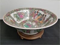 LARGE CHINESE ENAMEL BOWL W STAND