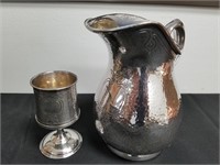 REED & BARTON HAMMERED SILVERPLATE PITCHER & CUP