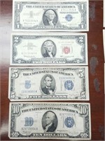 $1,2,5,10 3 ARE SILVER CERTIFICATES $2 IS RED SEAL