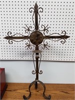 LARGE IRON CROSS VOTIVE CANDLE HOLDER