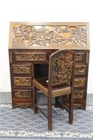 Art Deco Chinese Drop Front Desk Carved