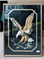 Framed multi-media eagle on black velvet (?)