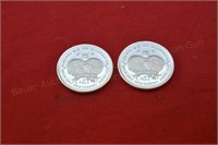 (2) World Trade Unit .999 Troy oz. Silver Rounds