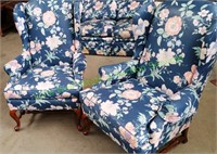 Blue Floral Wingback Chair