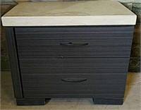 TWO DRAWER SIDE TABLE WITH FAUX TAN STONE