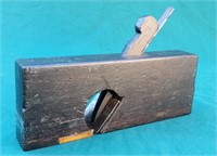 Unusual 9 1/2-inch ebony skew-bladed rabbet plane