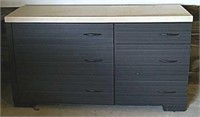 SIX DRAWER DRESSER WITH FAUX TAN STONE TOP