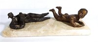 2 bronzes brutalistes signés Ruth LEVY sur pierre