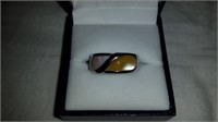 SILVER RING WITH YELLOW & WHITE STONES