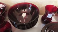 Ruby Glass Plates, Divided Dish, Handled Bowl