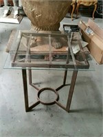 Metal base glass top table