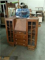 Oak drop front cabinet with mirror