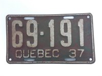 Plaque d'immatriculation Québec 1937