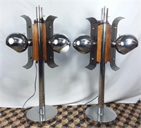Paire de lampes mid-century en métal, bois et