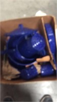 Box of blue pots