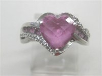 Large Sterling Silver Pink Heart Designer Ring