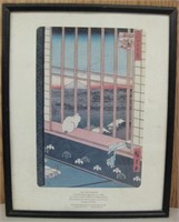 "Cat In Window" Woodblock Print 11.5" x 14.5"