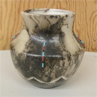 5.5" Diameter Native American Horsehair Pottery