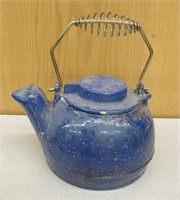 Heavy Antique Enamel Over Cast Iron Tea Pot