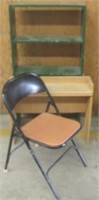 Green Shelf, Folding Chair & Wood Hutch Lot