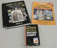 3 Postage Stamps & Coins / Paper Money Books