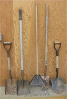 Yard Tools - 4 Shovels & A Rake