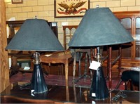Pair Of Mid-century Black Glass Lamps