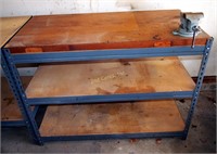 Heavy Duty Steel Wood Work Bench & Shelving W Vise