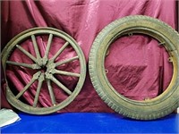 Very cool antique wooden car wheel and a antique