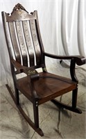 Antique Walnut Brass Inlaid Rocking Chair