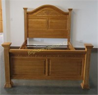 Queen Size Oak Bed w/ Carved Head & Foot Boards