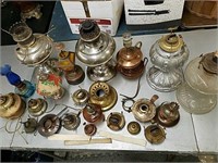 Assorted Vintage Oil Lamps some glass some metal
