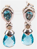 Jewelry 14kt White Gold Topaz & Diamond Earrings