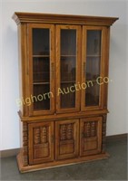Oak China Hutch w/ Lighted Top Section