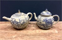 TWO CHINESE BLUE AND WHITE PORCELAIN TEAPOTS