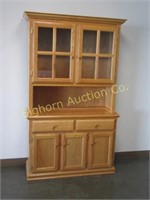 Oak China Hutch w/ Lighted Top Section