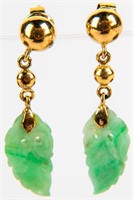 Jewelry 14kt Yellow Gold Jade Leaf Earrings