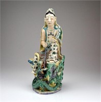 CHINESE FAMILLE VERTE GODDESS PORCELAIN FIGURE