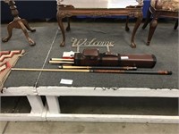 PLAYERS TWO PIECE POOL CUE AND HARVARD THREE