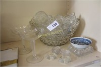 LOT- PUNCHBOWL WITH CUPS - ASHTRAY - STEMS -ETC.