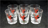 6  Mid Century Rooster Whiskey 3" Drink Glasses