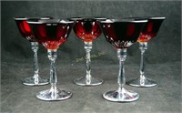 5 Ruby Red Wine Glasses W Silver/chrome Stem