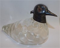 Figural Bird Decanter With Silver Lid