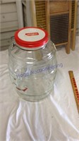 Large glass container w/ handle and metal lid