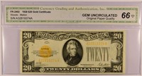 Gem 1928 $20.00 Gold Certificate.