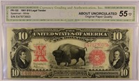 Excellent 1901 $10.00 Bison Legal Tender.